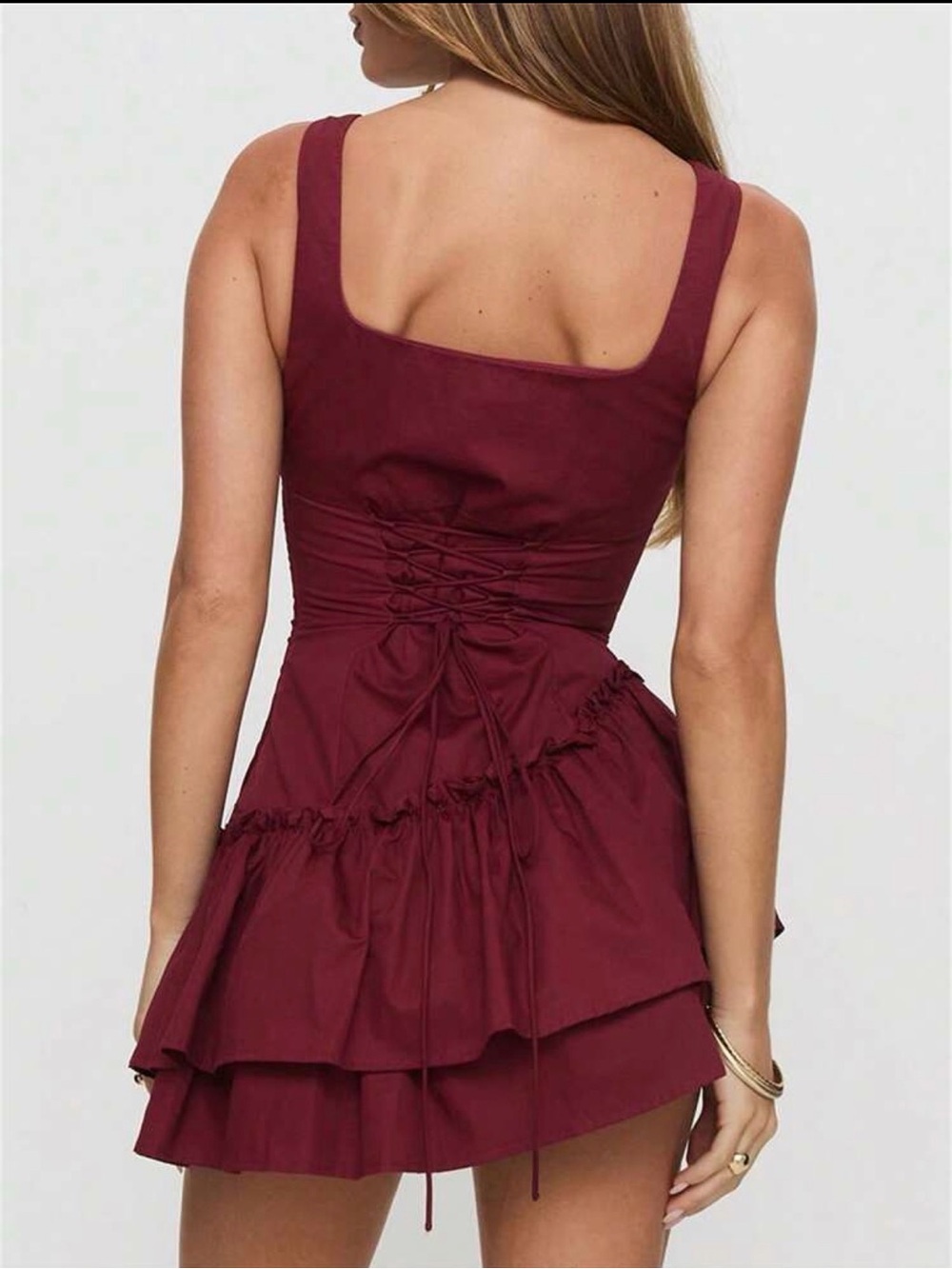 Square Neck, Ruffle Hem Mini Dress - Picture 3 of 4